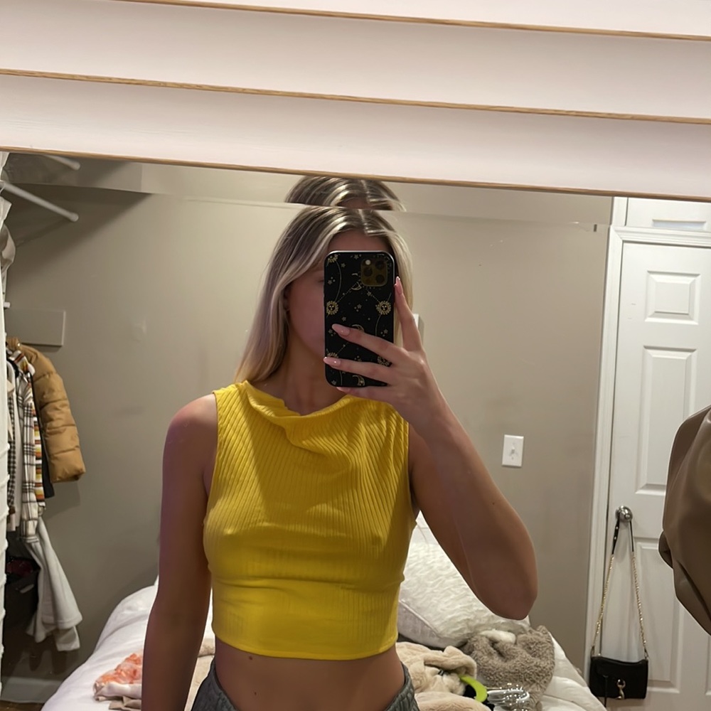Yellow cow neck crop top
